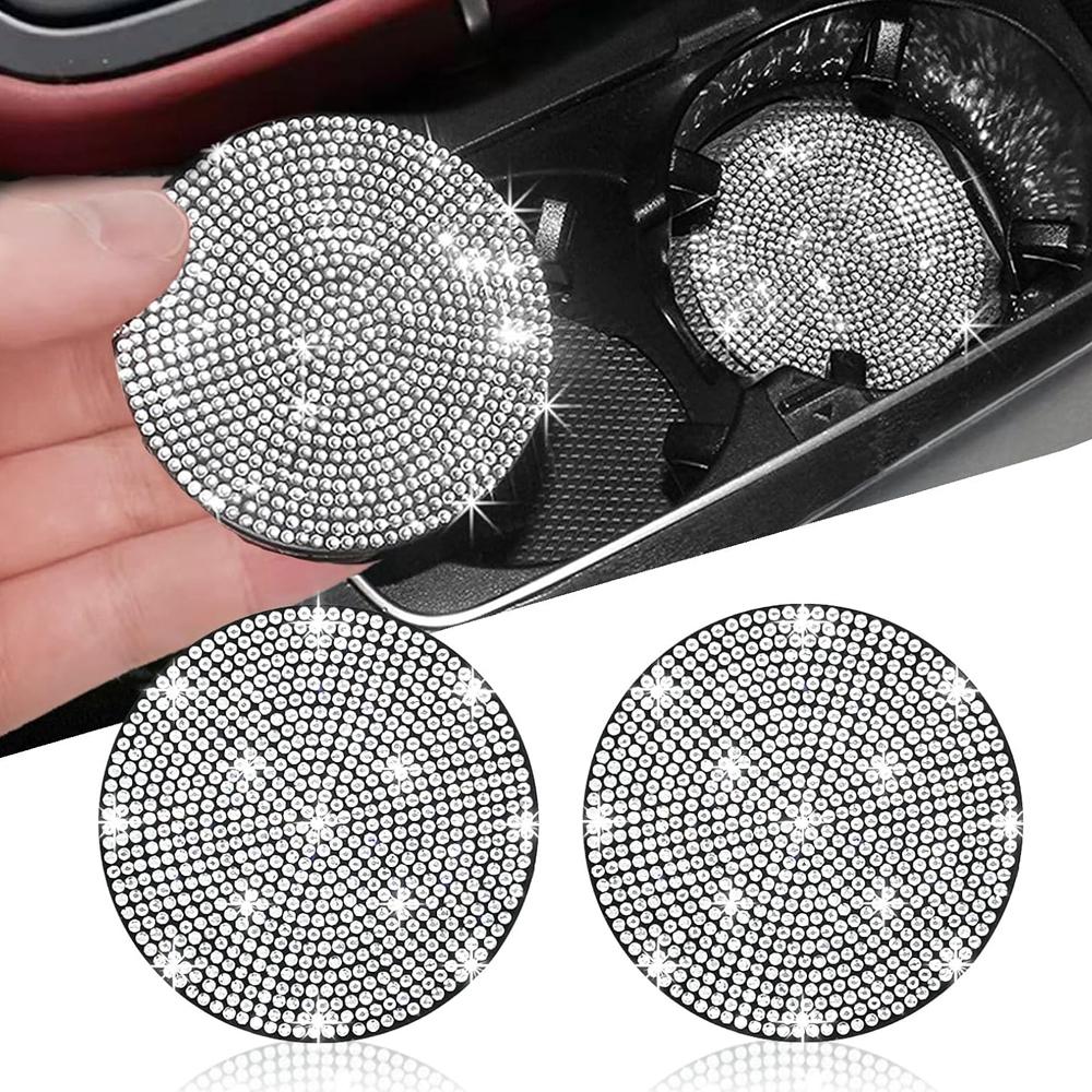 2pcs Bling Car Cup Holder Coaster, 7cm Anti-Slip Shockproof Universal Fashion Coasters Insert Crystal Rhinestone