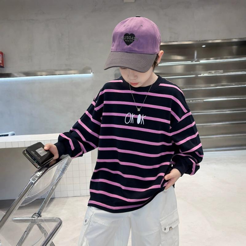 Jungen 100% Baumwolle Gestreiftes Langarm-T-Shirt Große Kinder Freizeit Frühling Herbst Unterhemd