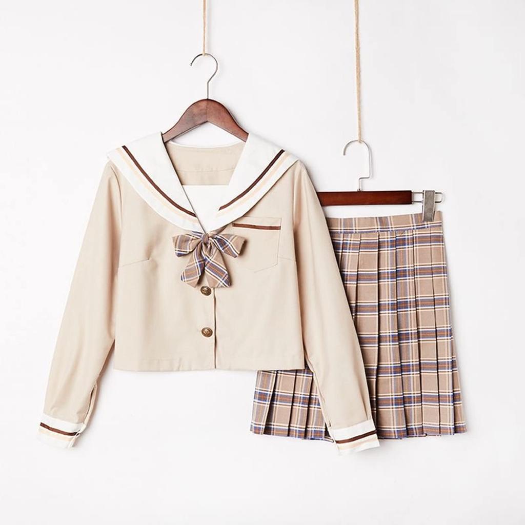 Large Milk Suitable for Sailor Long Mini School Cultural High School High Sexy [Somnvs258] Size, Tea, Check, Cute, 3-piece Set, Cross-dressing, Men's,