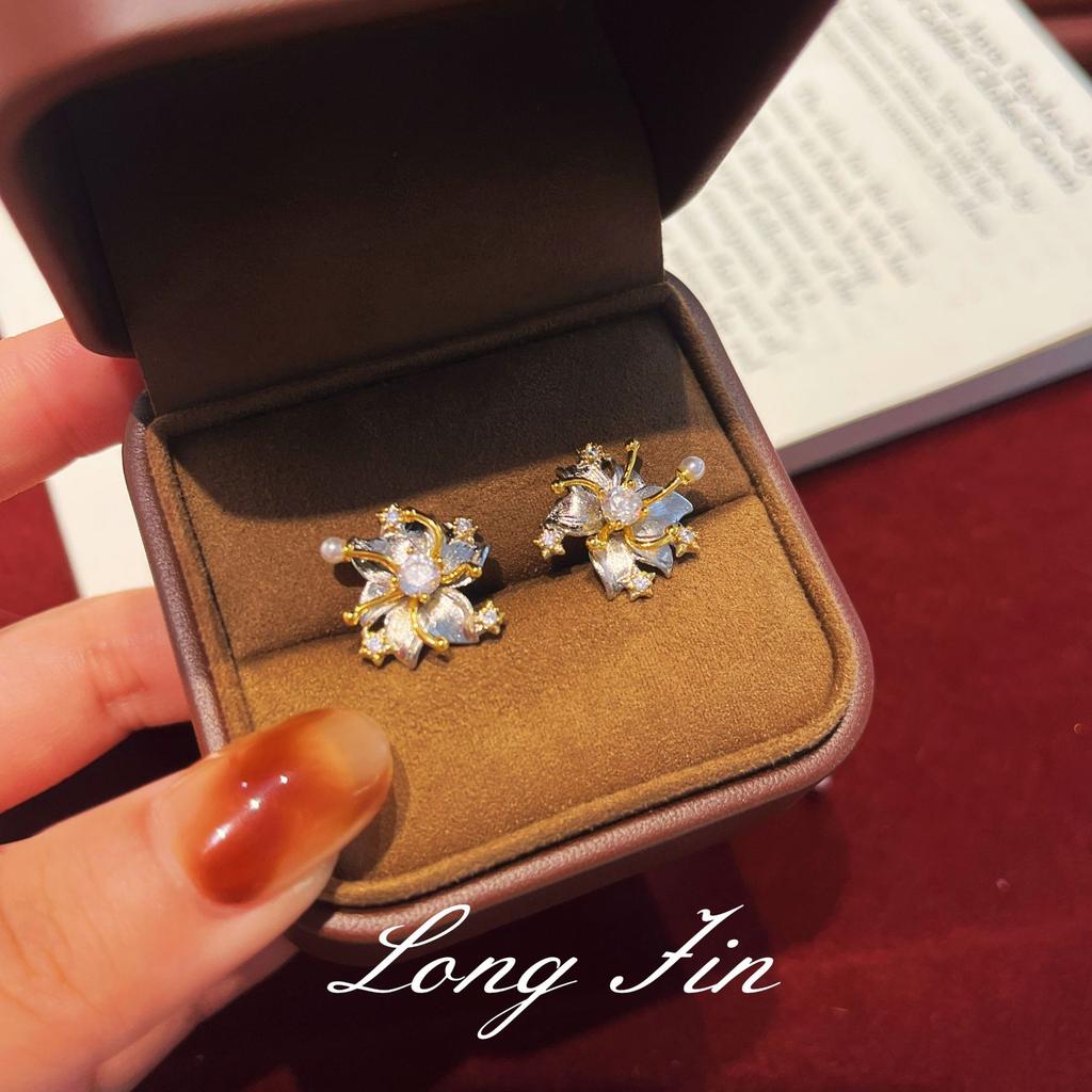 Handmade Brushed Gold Gardenia Necklace, Stud Earrings, Ring Set, Light Luxury And High-End Generation