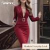 JPNTKY Women's Fashion Autumn Winter Solid Color Print POLO Neck Long Sleeve Casual Dresses