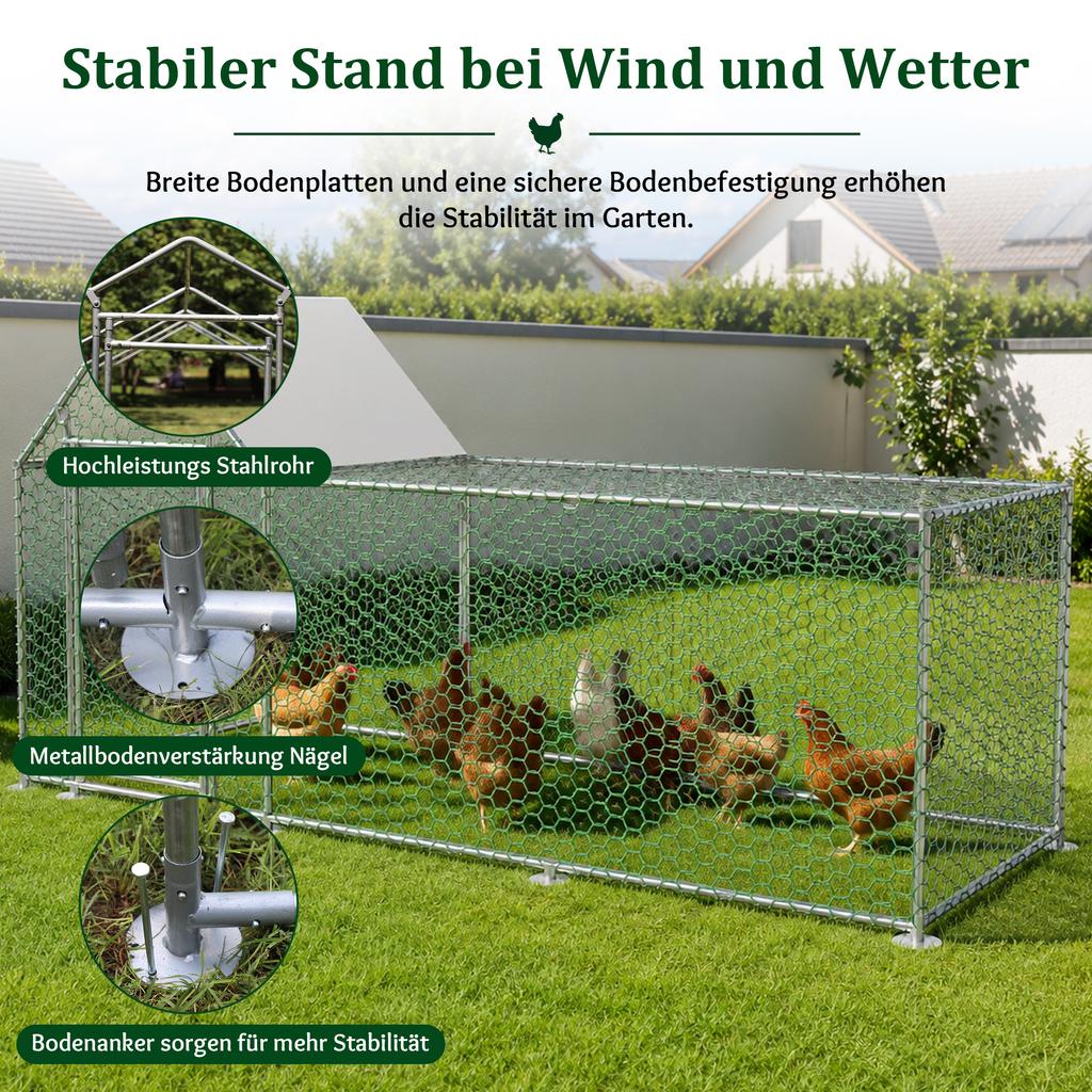 Corral para Pollos de Corral 3x1x1.5m con Cierre de Seguridad y Tela Impermeable de PE, Corral Metálico para Animales Pequeños para Pollos, Conejos y Animales