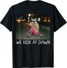 We Ride At Dawn Funny Racoon Riding Tricycle Chaotic Meme T-Shirt