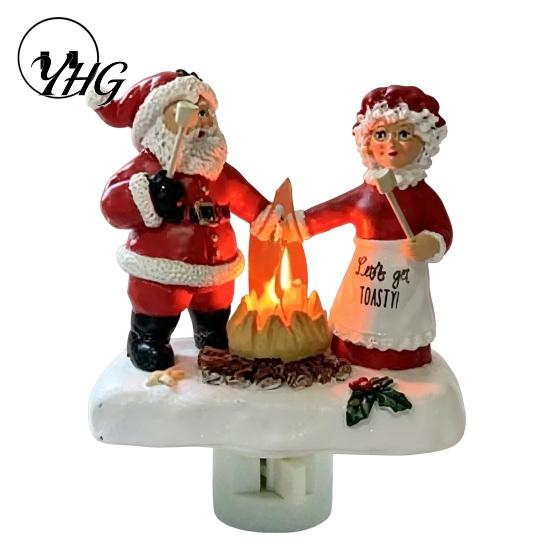 Festive Santa Bonfire Lamp Christmas Night Light, Claus Grandma Resin LED Soft Glowing Light for Kids Bedroom, Plug-in Ambient Lighting Home