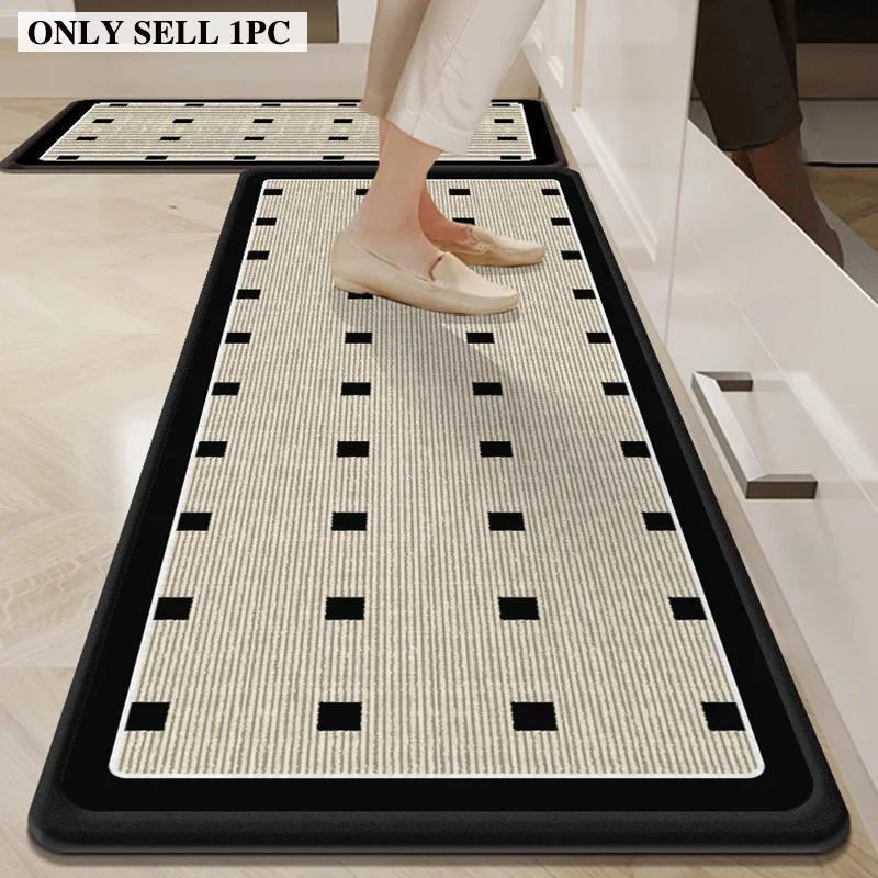 Kitchen Floor Mat Non-slip Stain-resistant Wear-resistant Carpet Black and White Geometric Pattern Long Rug Home Decoration Rugs