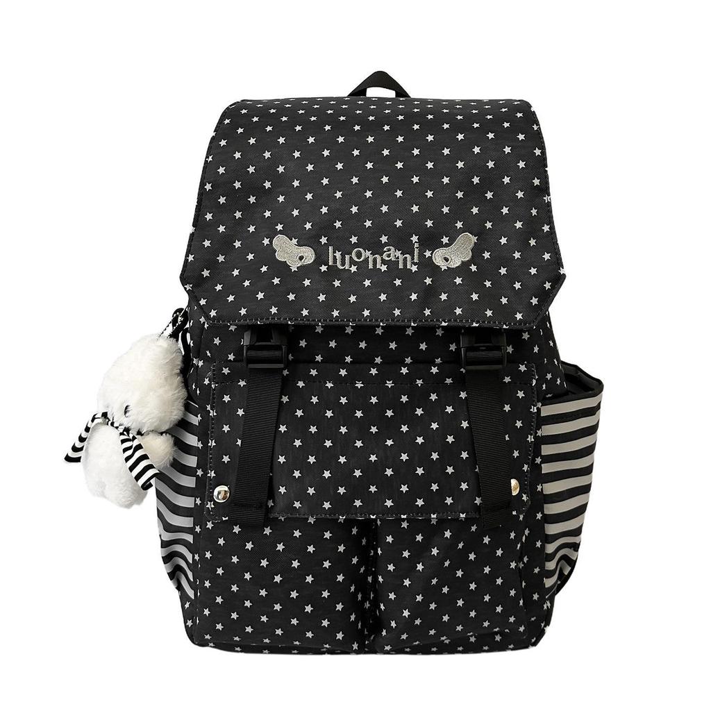 Schoolbag Light Pink Condensed Polka Dot Woven Schoolbag Student Party Gentle Sweet Sister Wind Summer Travel Lightweight Versatile Backpack