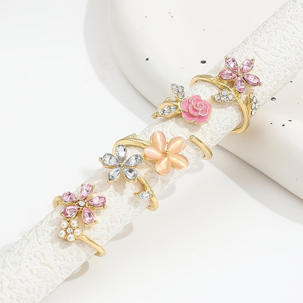 4pcs Pink Rhinestone & Cat-Eye Stone European Ring - Elegant Sparkling Women's 4-Ring Set Suitable for Parties, Vacations, Year-Round Wear