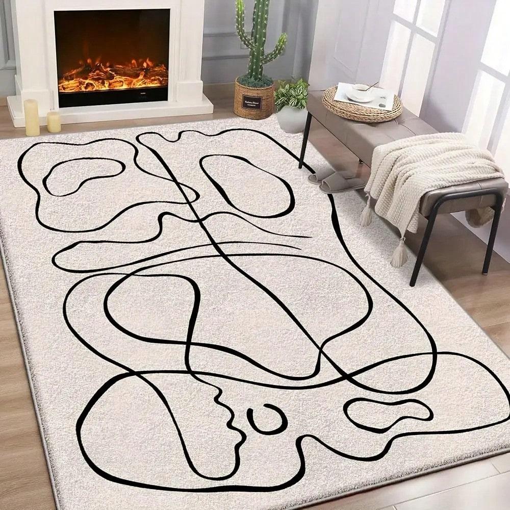 Abstrakter Kunstdruck Teppich Linienmuster Wohnzimmer Matte Moderne Heimdekoration Rutschfester Teppich für Schlafzimmer Eingangsbereiche und Balkone