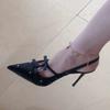 Beautiful Black Empty Pointed High Heels Women's Sexy Thin Heels 2025 New Rhinestone Bow Temperament Single Shoes