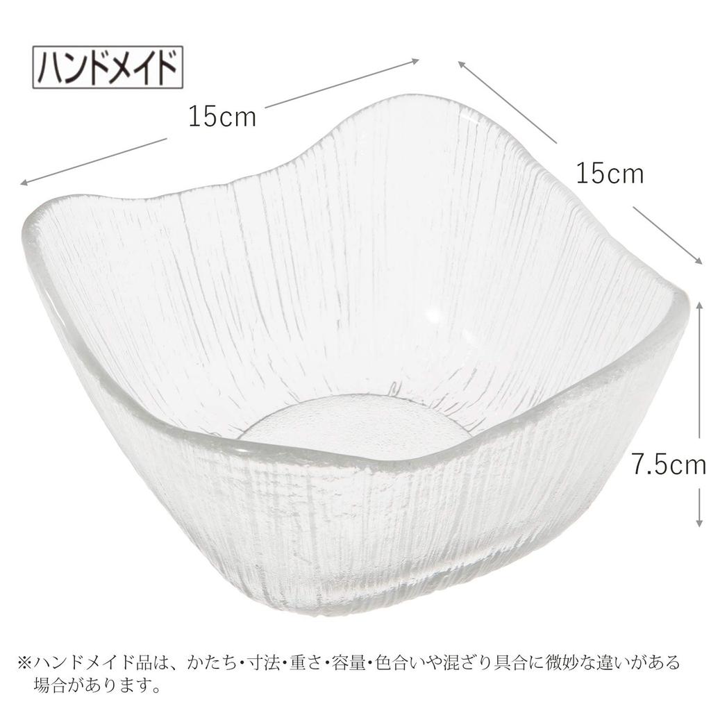 Toyo Sasaki Glass Large Bowl, Nagisa, Square, Approx. 15 x 15 x 7.5 cm, Made in Japan, 46221