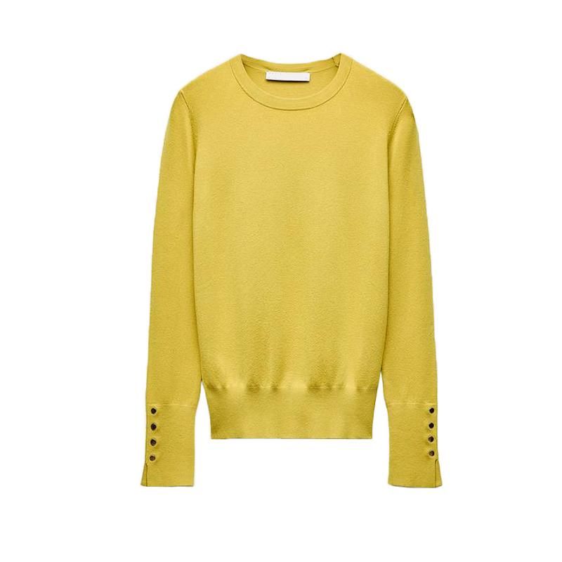 Fall and Winter New Women's Clothing Cuff Four Buttons Plain Stitch Basic Round Neck Long Sleeves Knitwear Tops 8851170