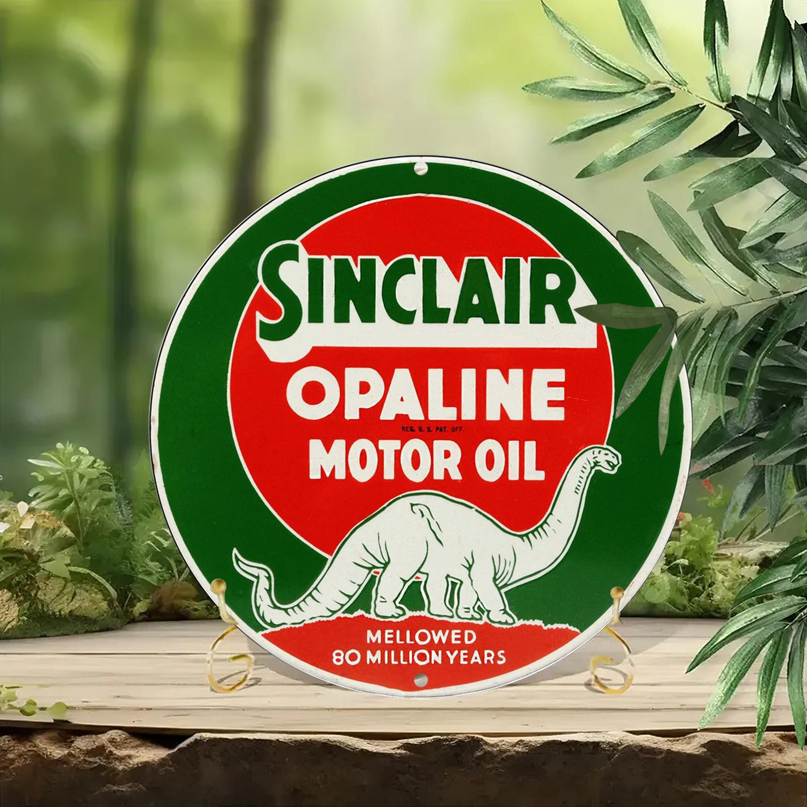 Sinclair Opaline Motor Oil Vintage Round Metal Sign D Flat Printed Dinosaur Logo Tin Plaque Retro Gas Station  Garage Wall D 20x20cm(8x8inch)