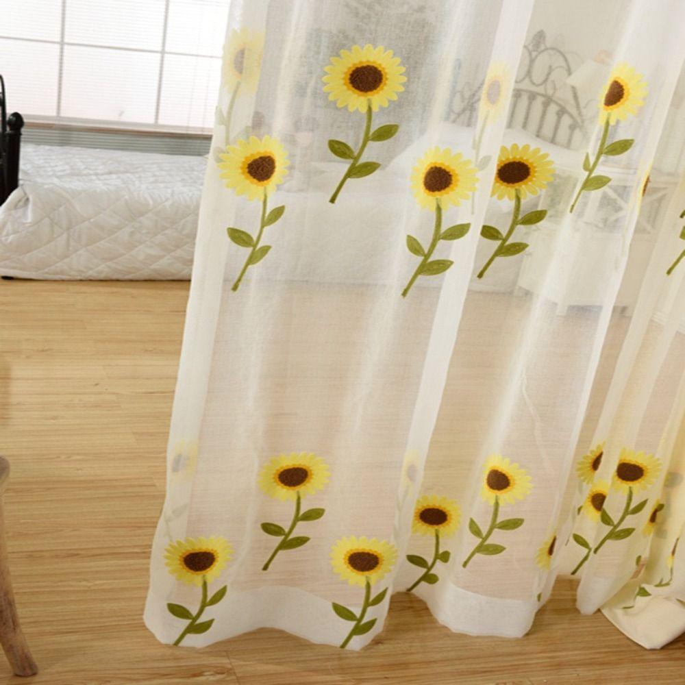 Elegant Sheer Curtains Gauze Transparent Curtain Sunflower Tulle Curtain  Home Decoration