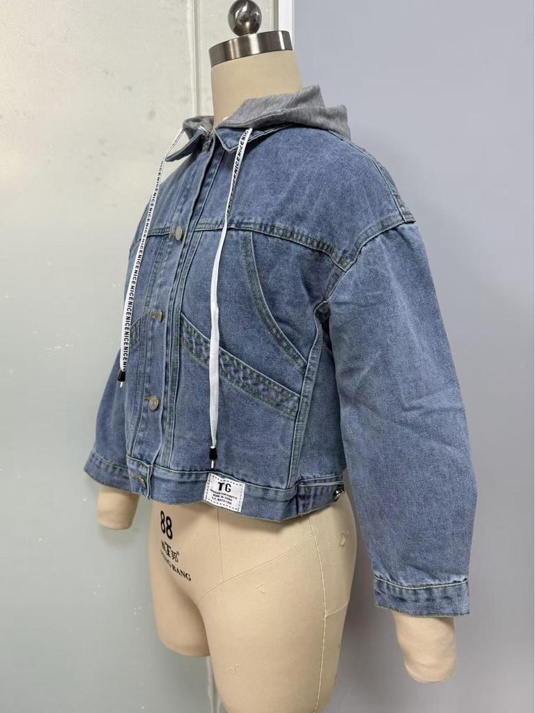 Veste en jean à capuche amovible pour femme, Printemps/Automne, Manches longues, Coupe courte