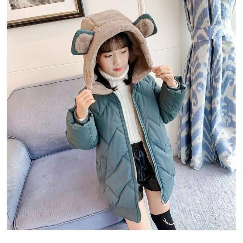 Girls Winter Fashion Cotton Jacket For Children Mid-Length Coat Girl Cotton Padded Jacket With Bag