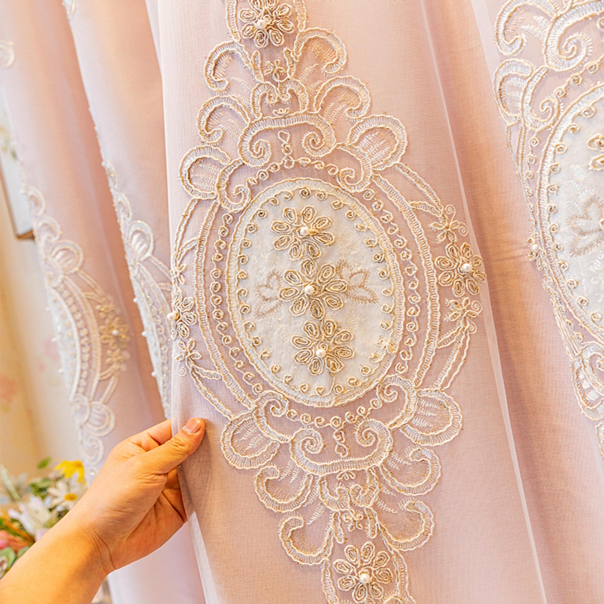 1 stuk Luxe Roze Geborduurde Verduisteringsgordijn UV-bescherming Thermische Isolatie Eenvoudig Op te Hangen Voor Woonkamer Slaapkamer Kantoor Decoratie 1pc W100xL200 cm&Rod pocket roze