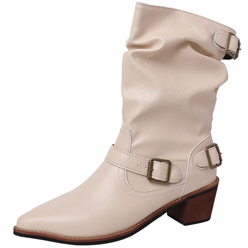 French niche design thick heel western cowboy boots women's 2025 summer new temperament fashionable versatile stacking boots