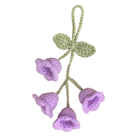 Keychain Pendant Tulip Flower Design Handwoven Yarn Crochet Key Chain Adjustable Rearview Mirror Hanging Car Decoration