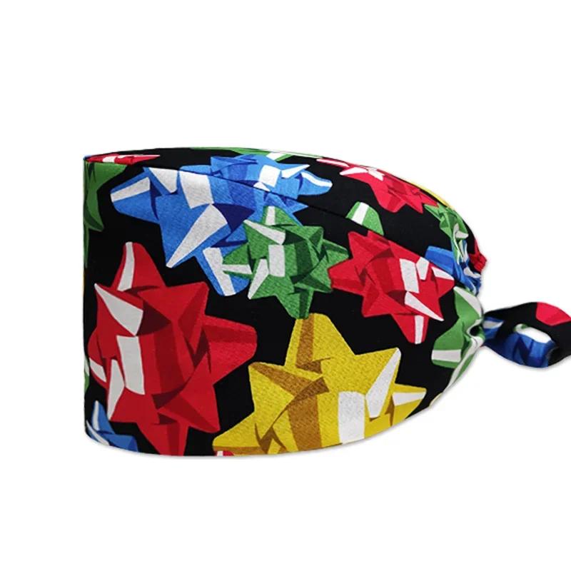 HZMNOI 100% Coton Bonnets Chirurgicaux Imprimés à Lien Arrière Section Élastique Bonnet de Bloc Infirmière pour Hommes Femmes Hôpital Chapeaux Médicaux Nouvelle Arrivée