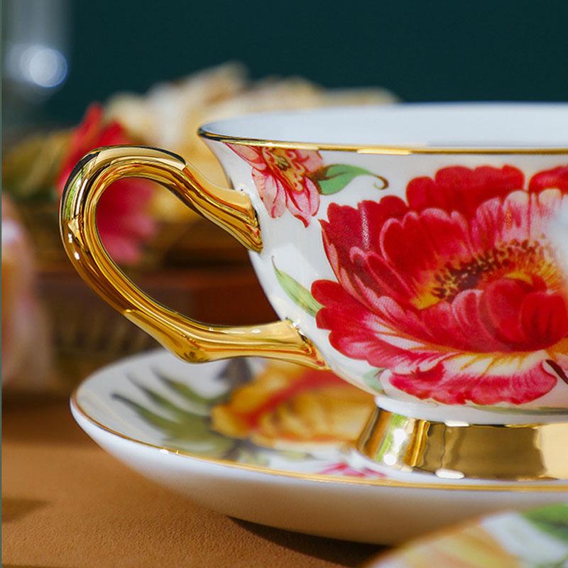 Euro Style Bone China Afternoon Tea Saucer Set Ceramic Rose Flower Tea Coffee Cup for Home Kitchen Wedding