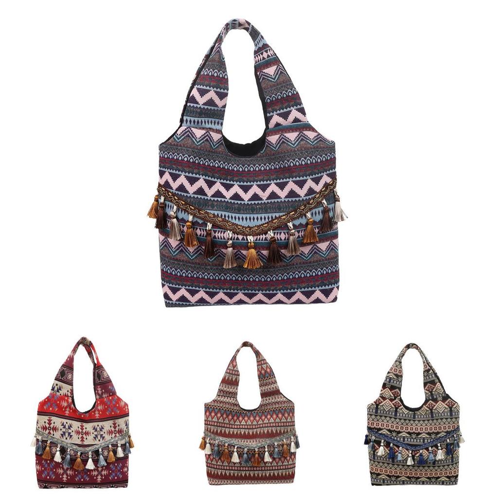 Vintage Ethnic Style Womens Shoulder Bag With Suede Tassels For Daily Use