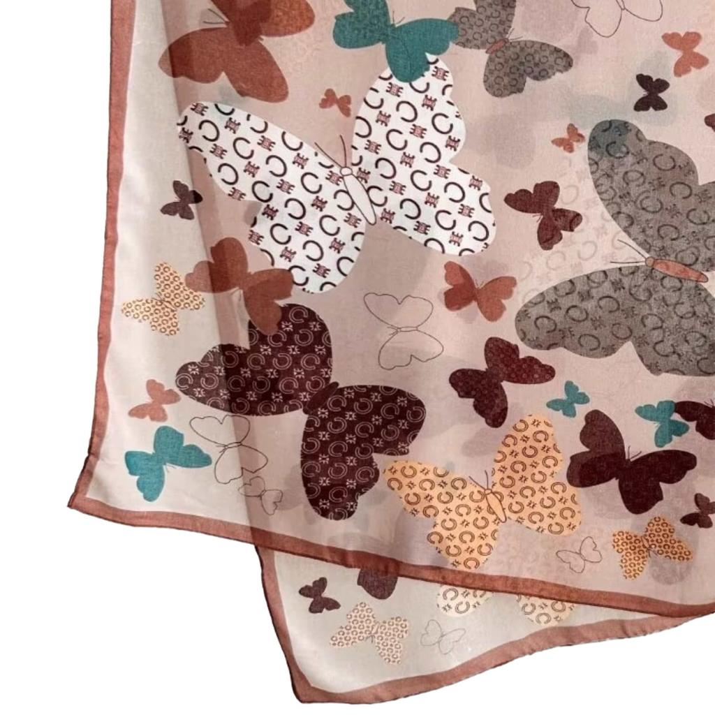 Women' Viscose Scarf 180X85 "Butterflies" - Pastel Shawl with a Boho Style Print