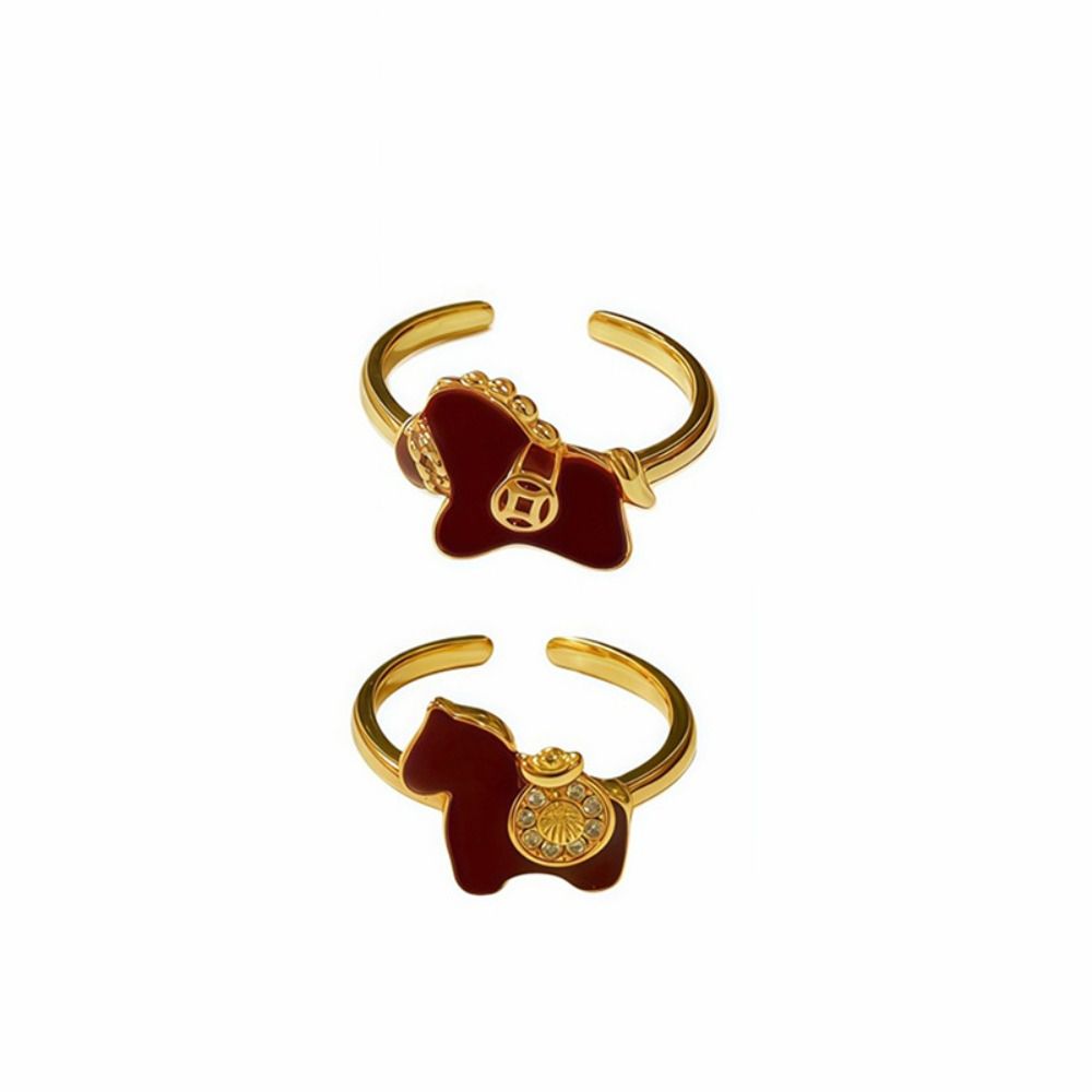 Adjustable Zodiac Horse Ring Good Luck Opening Ring Stackable New Year Drip Oil Ring  Women Men