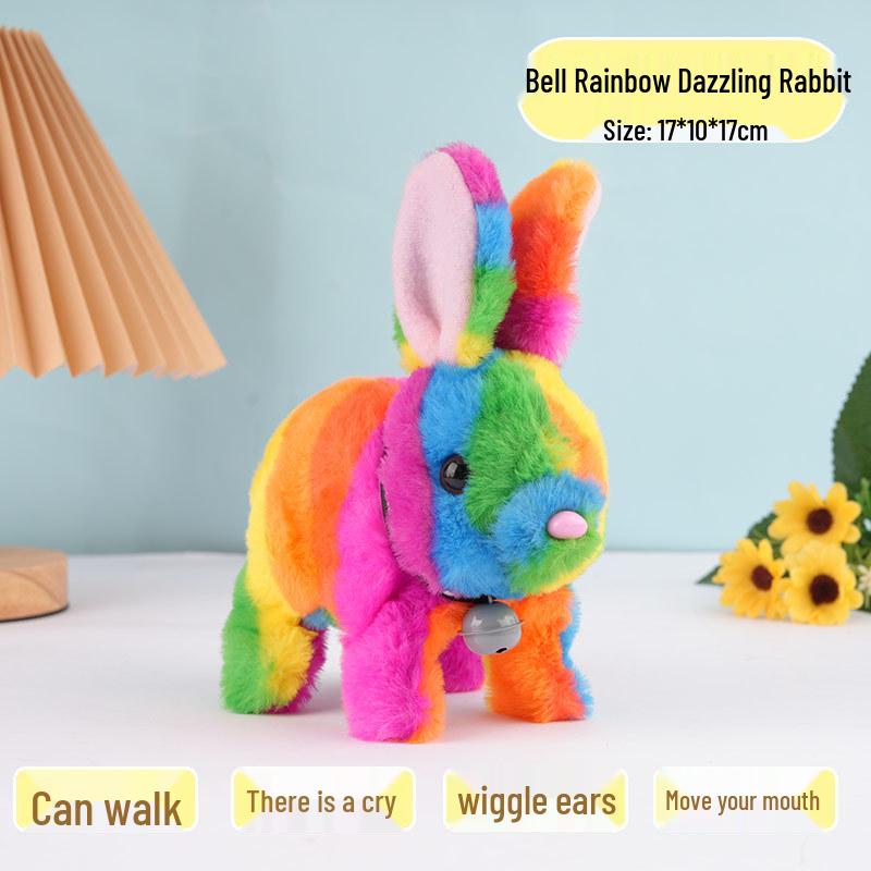Plush Interactive White Rabbit Toy - Walking, Talking, Ear-Wiggling, Mouth-Moving Long-Haired Pet Simulation.