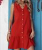 Plus Size Solid V Neck Sleeveless Ruffle Hem Dress Women Summer Button Front Sundress Female Casual Loose Short Dresses