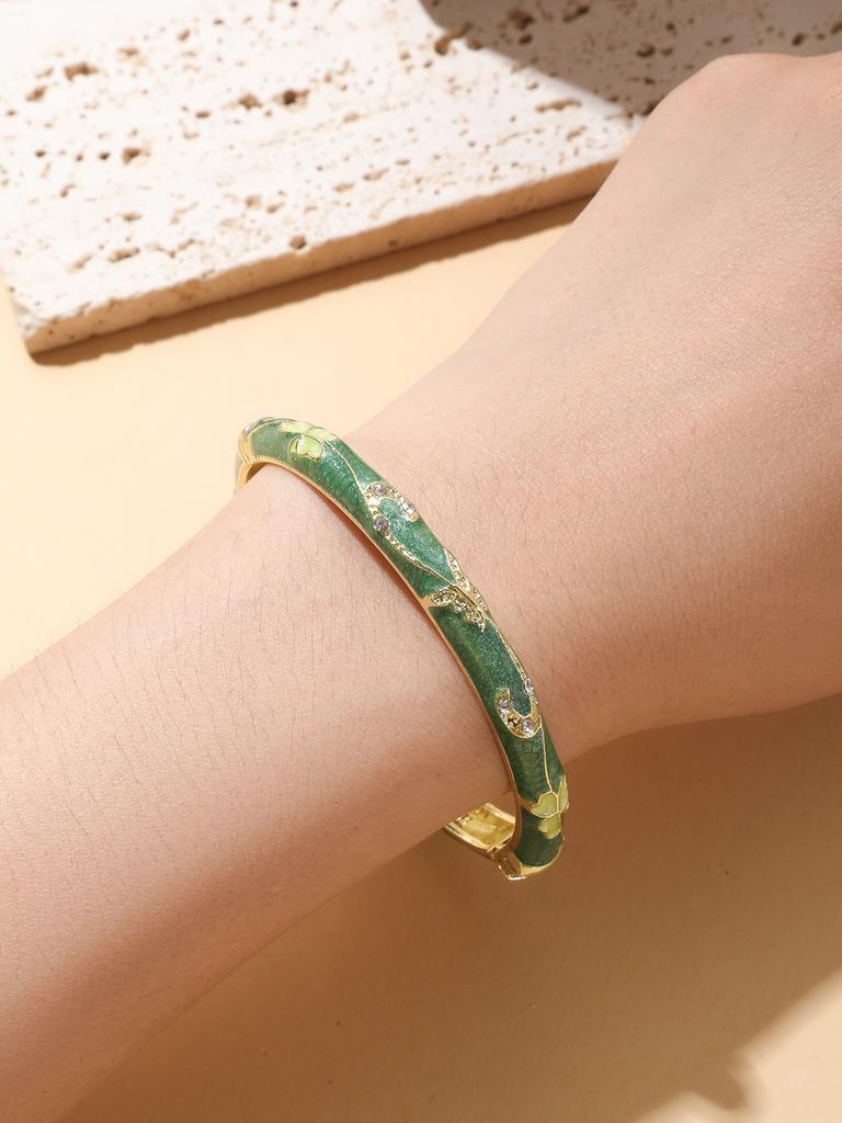 FTCY Colorful Enamel Flower Bangles For Women Enamel Dropped Glaze Floral Zircon Bangle Luxury Jewelry Gifts