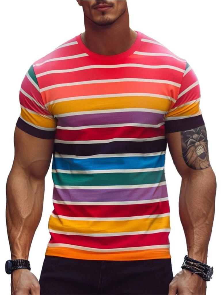 Summer Fashion Stripe 3D Printed T Shirts For Men Summer Casual Crew Neck Short Sleeve T-shirt Loose Quick Dry Breathable Tees Tops