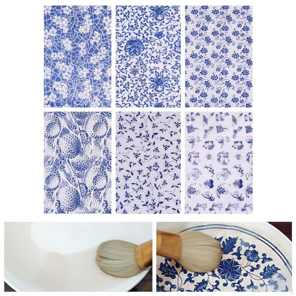 Art Decals Flower Paper Transfer Blue Sticker Underglazed DIY