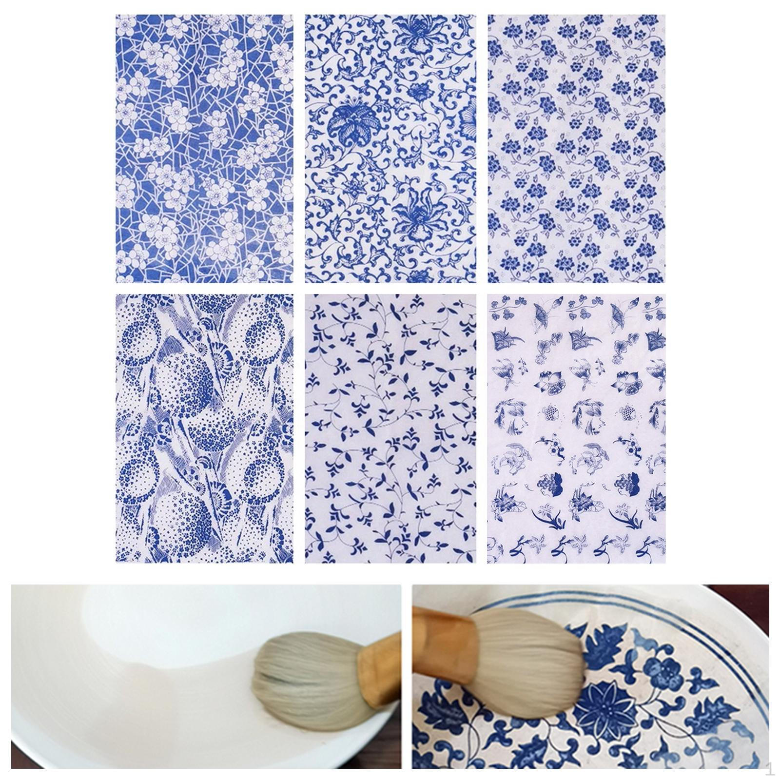 

Art Decals Flower Paper Transfer Blue Sticker Underglazed DIY 6Pcs