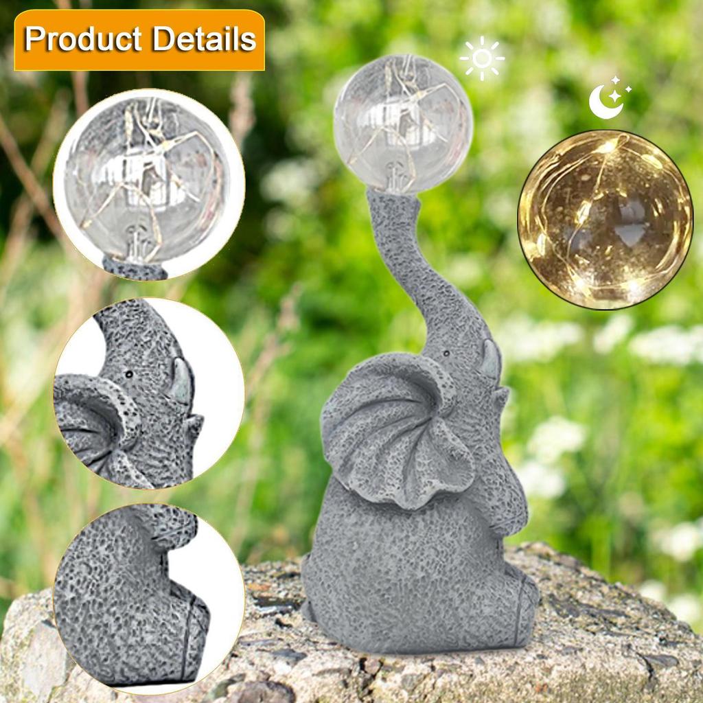 Garden Statue with Solar Light Animal Sculpture Decorative Outdoor Decoration Elephant Figurine for
