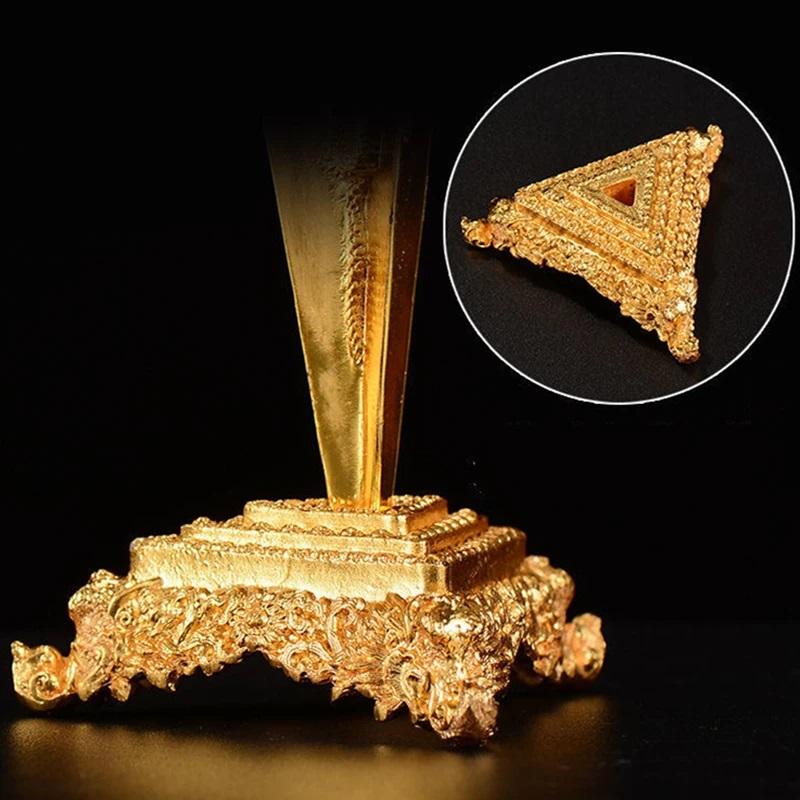 Golden Tantric Buddhist Steel Pestle Inlaid Gem Handicraft Auspicious Tibetan Demon Buddhism Desktop Home Gift Indoor Decorative
