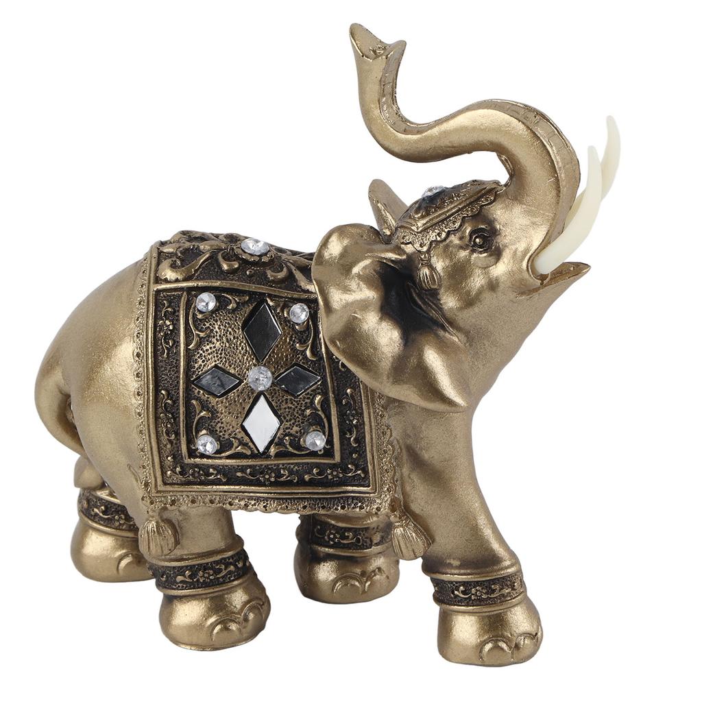 Złoty Kolor Elegancka Statuetka Słonia Ornament Figurka Dekoracja Domu Biura Prezent (M)
