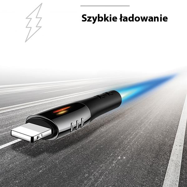 Usams Kabel Pleciony U-Tone Lightning1.2M Power-Off 2A Fast Charging Czarny/Black Sj344Usb01 (Us-Sj344)