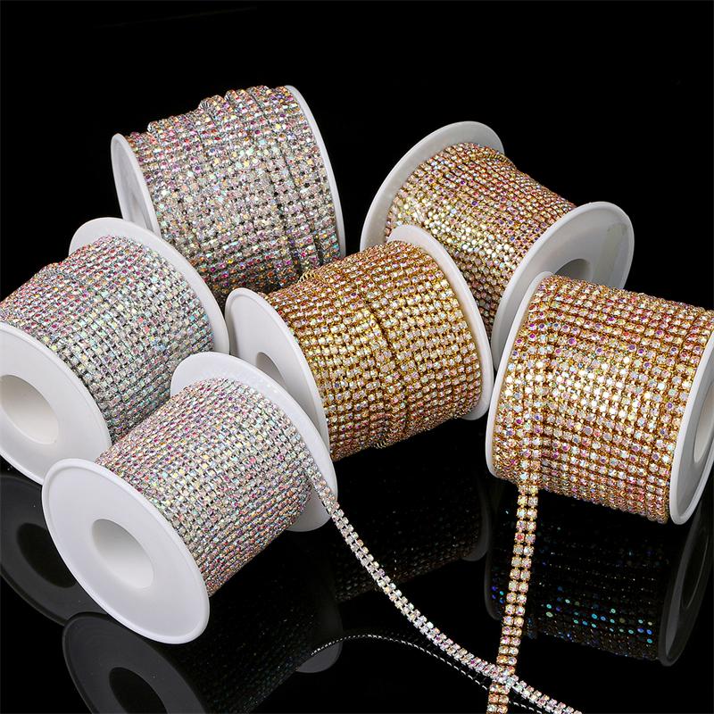 1 Yard 2 Reihen 1 Reihe Kristall Strass Kette Aufnähen Aufkleben Perlen Besatz Kupfer Kette Für Kleidung DIY Schmuckherstellung Zubehör