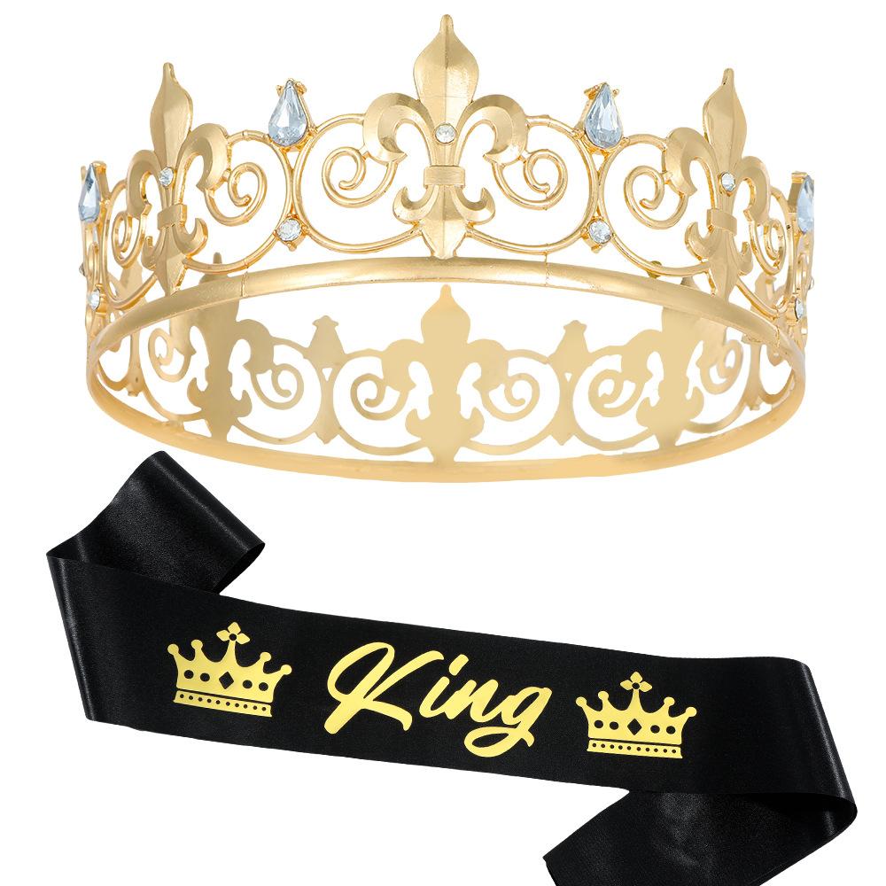 Europeisk och Amerikansk Rund Kristallkrona Boll Prins Huvudbonad Band Krona Festdekoration