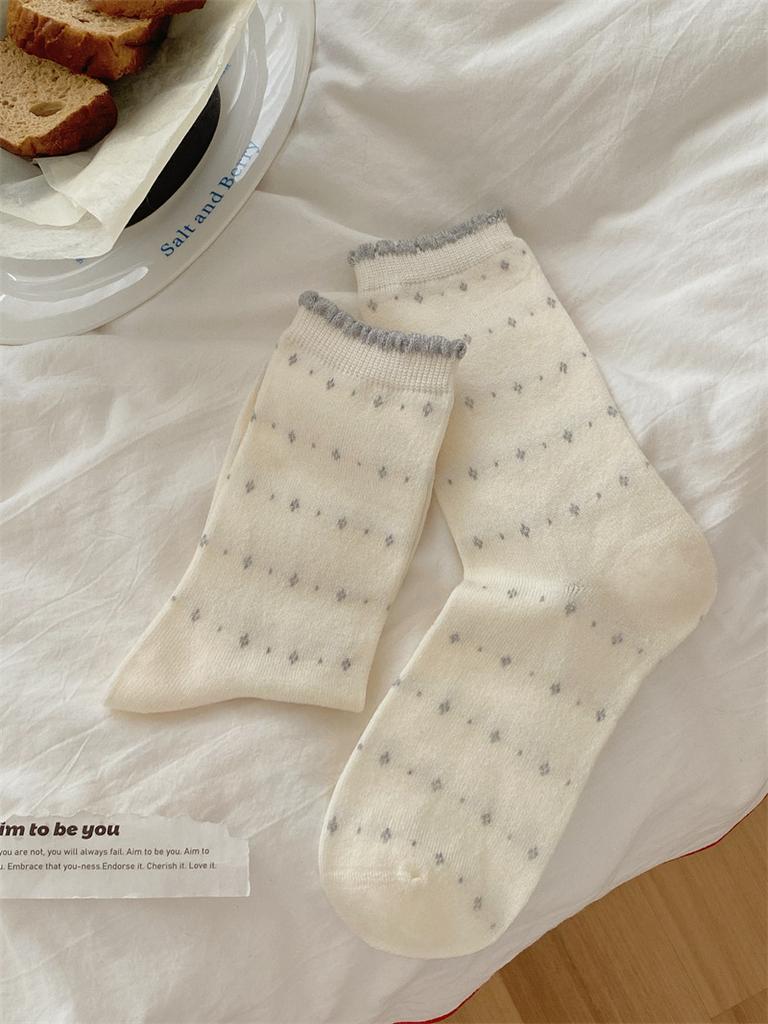 Cashmere Thermal Socks Trendy Diamond Floral Bubble Lace Pile Socks