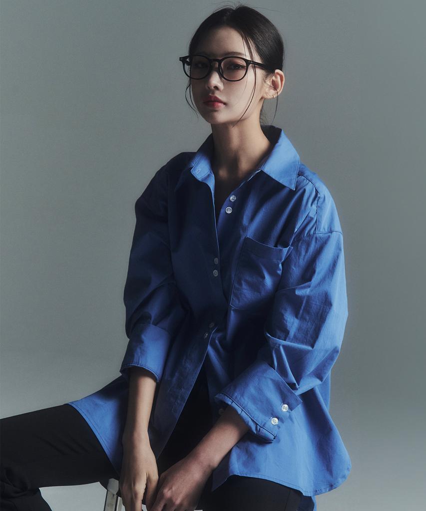 Ledi Two-Button Point Oversized Shirt Deep Blue