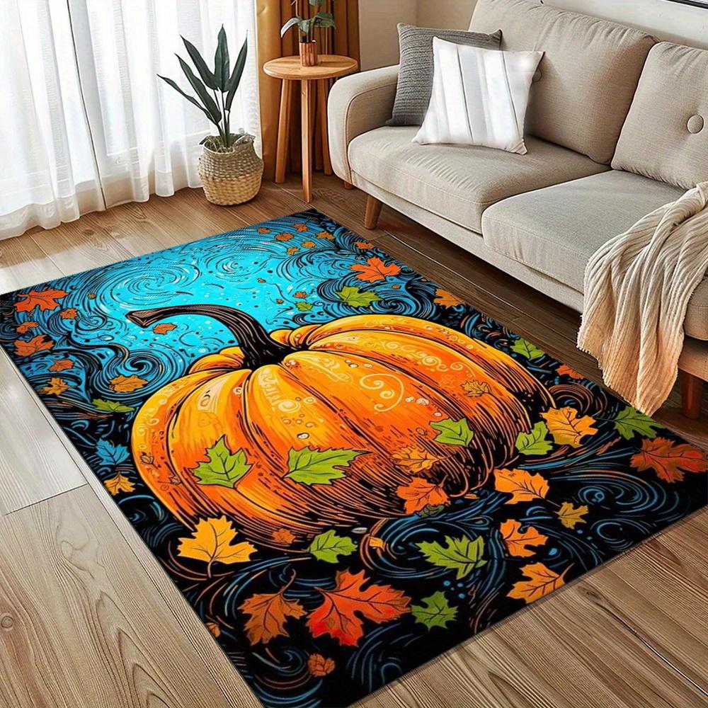 Dekorativer Teppich im Halloween-Thema: Teppich mit Kürbisdruck - Perfektes Geschenk für Feiertage und besondere Anlässe - Geeignet für
