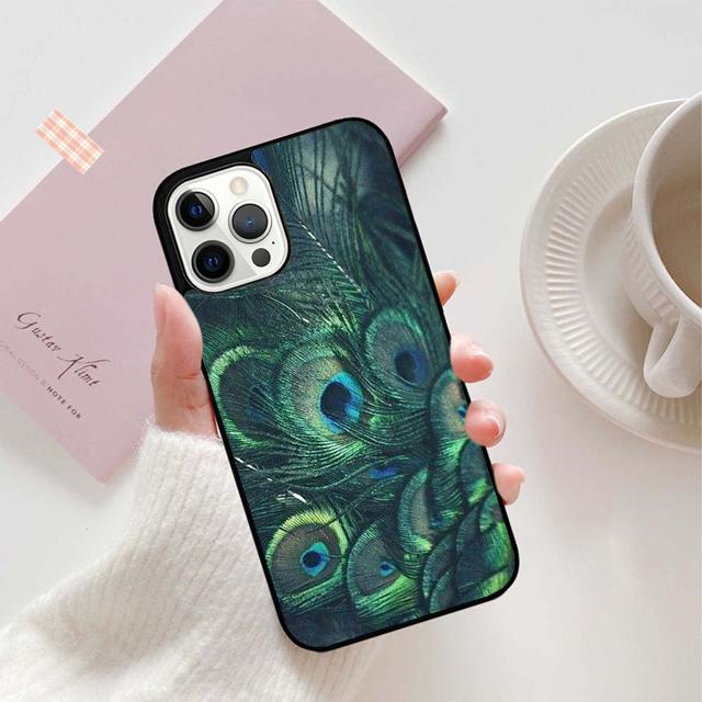 Türkis Stein Flora Pfauenfeder Handyhülle Abdeckung für iPhone 5 6 7 8 Plus X XR XS SE2020 Apple 11 12 13 mini Pro Max