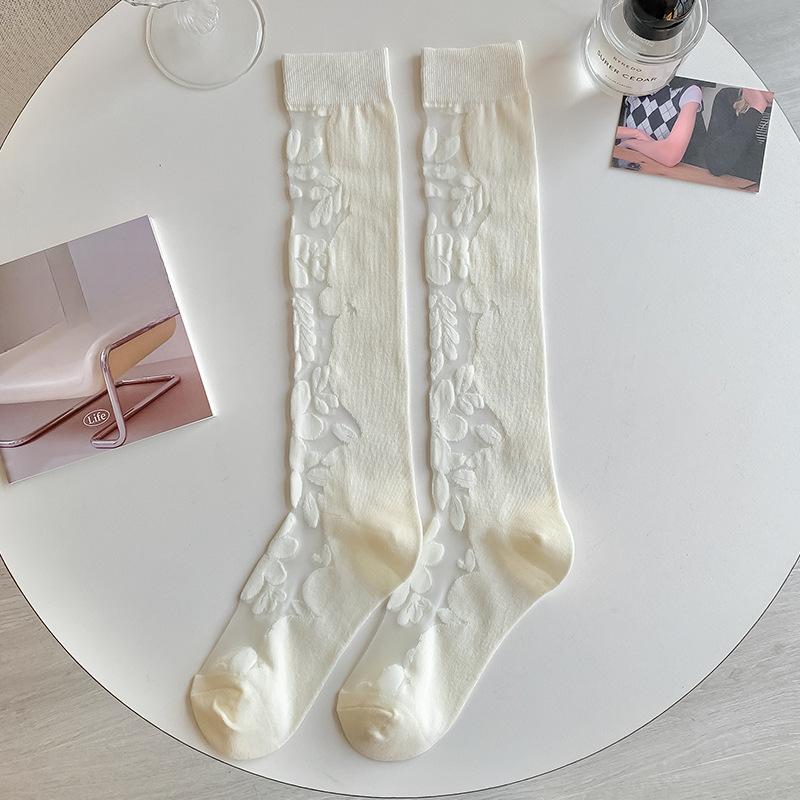 Damskie Letnie Cienkie Model Słodkie Przezroczyste Kryształowe Wysokie Skarpety