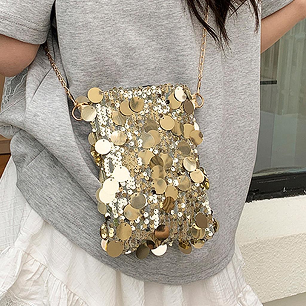 Fashion Trend Sequined Chain Shoulder Bag Small Square Tote Bag Simple Versatile Spice Girl Going Out Casual Messenger Bag Women