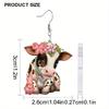 Einzigartige Brillen Kuh mit Blumenkranz Acryl Ohrringe für Frauen Mädchen, Frühling Sommer Y2K Stil Girlanden Creolen, Damenmode Drapierohrringe