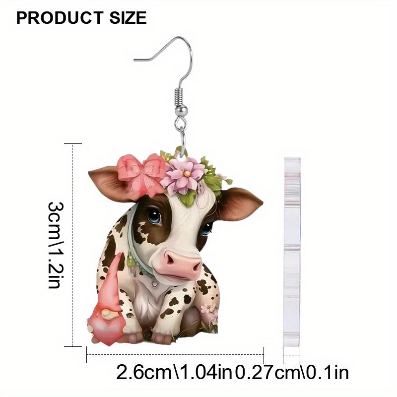 Einzigartige Brillen Kuh mit Blumenkranz Acryl Ohrringe für Frauen Mädchen, Frühling Sommer Y2K Stil Girlanden Creolen, Damenmode Drapierohrringe