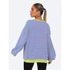 Dámská mikina s kulatým výstřihem a pruhy, volný top s lucernovými rukávy