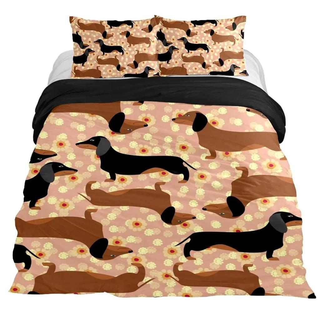 Dachshund Duvet Cover Collection Cartoon Style Dachshunds King Size Bedding Collection For Dog Lovers Kids Teens 23Pcs Twin Comforter Cover