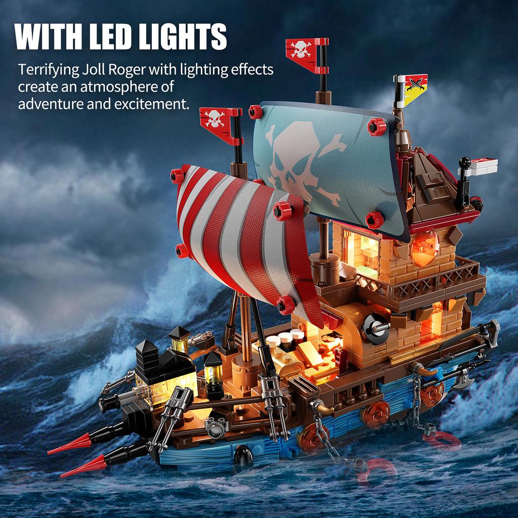 916PCS Pirate Ship Building Blocks Set Assemble Bricks Toys with LED Bricks Model Desktop Decoration Gifts For Kids